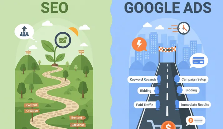 مقایسه سئو و گوگل ادز