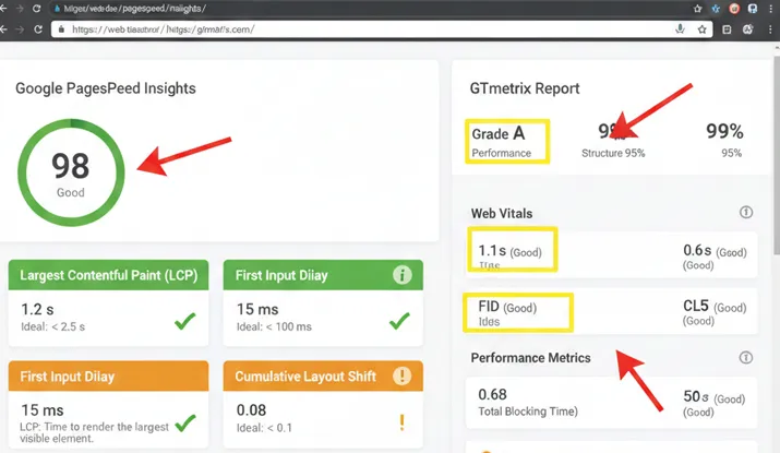 نمونه گزارش Google PageSpeed Insights