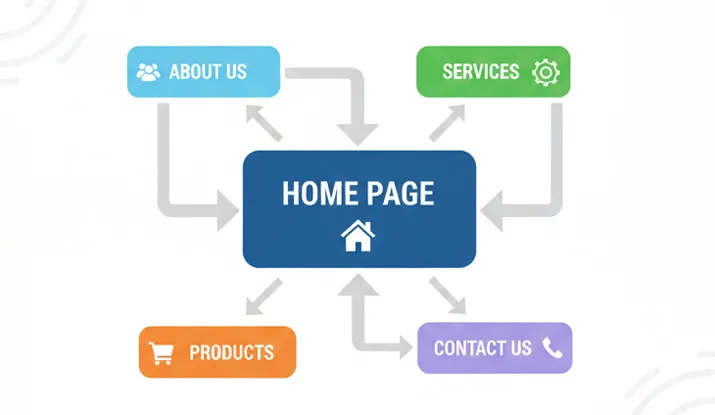 امکانات صفحات اصلی سایت شامل صفحه اصلی، درباره ما و خدمات