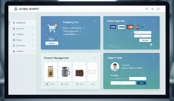 امکانات طراحی سایت فروشگاهی شامل سبد خرید، پرداخت و پشتیبانی آنلاین