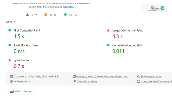 بخش Core Web Vitals در PageSpeed Insights